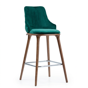 Green Velvet Upholstered Steady Bar Chair Wooden Legs <b>High</b> <b>Back</b> Counter <b>Stool</b> Metal Support for Home Bar Kitchen Restaurant - Product Image 1