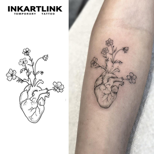 Tatuaggi Temporanei a Forma di Cuore e Fiore, Durata 15 Giorni, Linee Sottili, Inchiostro Nero, Arte Corporea per Donne e Uomini - Product Image 1