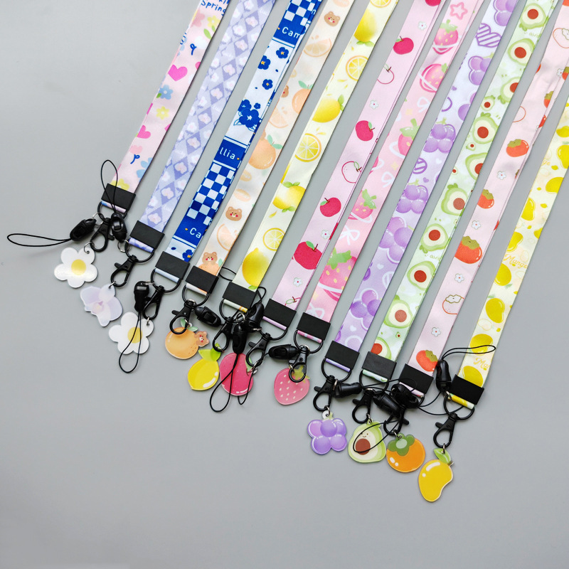 Phone Card Holder Anti-Lost Accessories Lanyards Fashion Fruit Lemon Avocado Flower Design Lanyards Portable Satin Lanyards