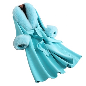 <span class=keywords><strong>Giacca</strong></span> Lunga da Donna 100% Lana con Collo e Polsini in Pelliccia di Volpe, Cappotto Caldo da Donna JT3252 - Product Image 1