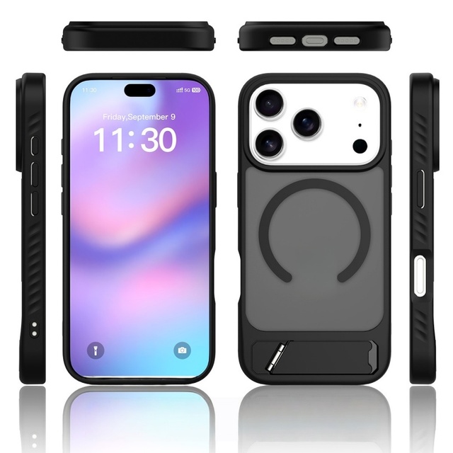 Designer Stand Bracket Magnetic Matte Frosted Phone Case for iphone 17Air 16 15 Pro Max Strong Holder Shockproof Hard Back Cover