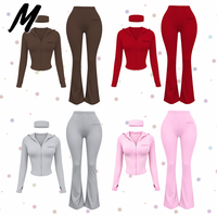 Ensemble de sport formel en nylon Milady pour femme : sweat à capuche à manches longues, pantalon évasé taille haute et bandeau – Ensemble 3 pièces personnalisable