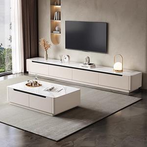 خزانة تلفزيون عصرية فاخرة عالية الجودة من الخشب والرخام، حامل لأثاث غرفة المعيشة وغرفة النوم، تصميم أبيض عائم، أحدث موديل 2025 - Product Image 1