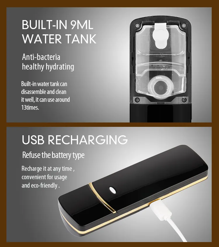새로운 스타일 블랙 USB 나노 휴대용 작은 얼굴 찜기 미스트 스프레이 기계 얼굴 만들기