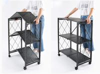 Chariot de rangement pliable à 3/4/5 niveaux, étagères organisatrices en fil métallique, petit chariot portable pré-assemblé avec roulettes