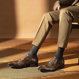 Autumn 2025 Elevator Shoes-Men's Leather Shoes in Cowhide-<b>Small</b> Square Toe Lace-up Height Increasing Waterproof Business Shoes - Product Image 5
