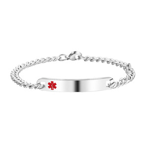 Pulsera de alerta médica personalizada al por mayor, brazalete de identificación de acero inoxidable en plata con símbolo de Cruz Roja, pulsera de moda. - Product Image 3