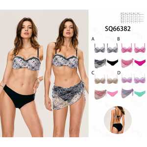 Costume da bagno floreale da donna due pezzi, bikini estivo da spiaggia con top a fascia e slip a vita alta con laccetti laterali, all'ingrosso 66382 - Product Image 1