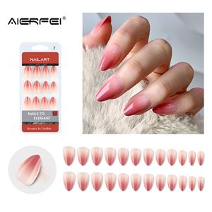 AIERFEI Listo Para Enviar Lo Más Nuevo Brillante Rosa Ombre Prensa En Las <span class=keywords><strong>Uñas</strong></span> Forma De Almendra Corta Puntas De <span class=keywords><strong>Uñas</strong></span> Acrílicas - Product Image 3