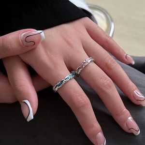 Yinruitai S925 Sterling Silver Geometric Pleated <b>Ring</b> Blue And Pink <b>Open</b> Design For Women Everyday Wear - Product Image 4