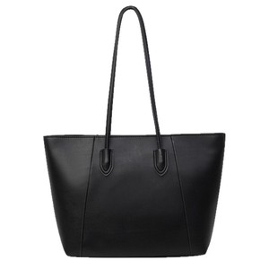 Sac fourre-tout minimaliste en cuir véritable noir, ouvert en dessus, grande capacité, sac à bandoulière quotidien pour femmes, toutes saisons - Product Image 5