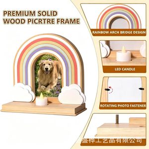 <b>Wooden</b> <b>Rainbow</b> Photo Frame For Dog Cat With Candle Holder Tabletop Decor Custom Shape Handmade Cartoon Design - Product Image 2