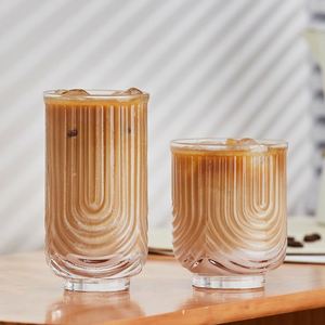 Creative U-Shaped <b>Large</b> Capacity Glass Beverage Cup American Iced Latte Coffee <b>Mug</b> Striped Design Tall Household Milk Stocked - Product Image 2