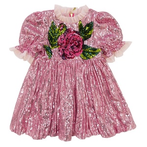 Abbigliamento per bambini Sparkle Rosa Fiori Puff Maniche in Paillettes Abito <span class=keywords><strong>Del</strong></span> Partito <span class=keywords><strong>del</strong></span> Vestito per I Bambini - Product Image 1