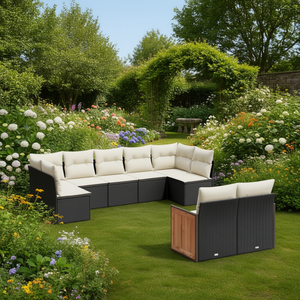 Black Garden <b>Sofa</b> <b>Set</b> With Cushions UV Resistant PE Rattan Outdoor Furniture Contemporary Design Waterproof - Product Image 2