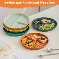 Assiette de service ronde à trois compartiments, motif uni, compatible micro-ondes, design moderne et minimaliste, pour la maison, favorisant la réduction des graisses