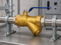Robinet à bille en laiton forgé avec filtre en Y, filetage femelle BSP PN16, avec tamis filtrant en acier inoxydable pour système d'eau et de climatisation
