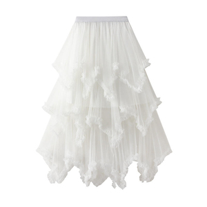 Irregular chiffon <b>skirt</b> for women, sweet high waisted A-line <b>skirt</b>, <b>mesh</b> fashionable half <b>skirt</b> for women - Product Image 2
