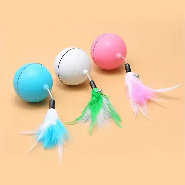 LED Funny Laser Cat Toy Smart Kitten Interactive Ball Cats Toy Led Ball With Feather