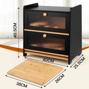Boîte à pain en bambou double couche, 2 niveaux, grande capacité, rangement pour aliments sur comptoir de cuisine - Product Image 4
