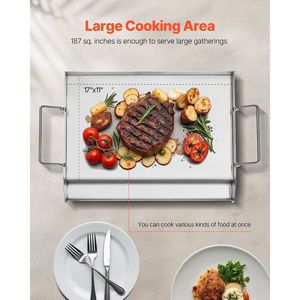 กระทะย่างบาร์บีคิวสแตนเลสอเนกประสงค์ขนาด17x13กระทะแบนอุปกรณ์ทำอาหาร - Product Image 4