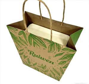 En stock, sacs en papier kraft brun, sacs en papier écologiques, impression personnalisée du logo, sacs cadeaux blancs, sacs shopping en papier avec poignées - Product Image 4