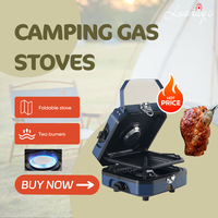 Kompor BBQ Gas Portabel Dua Tungku CE untuk Berkemah Piknik Pemanas Inframerah Praktis untuk Pesta