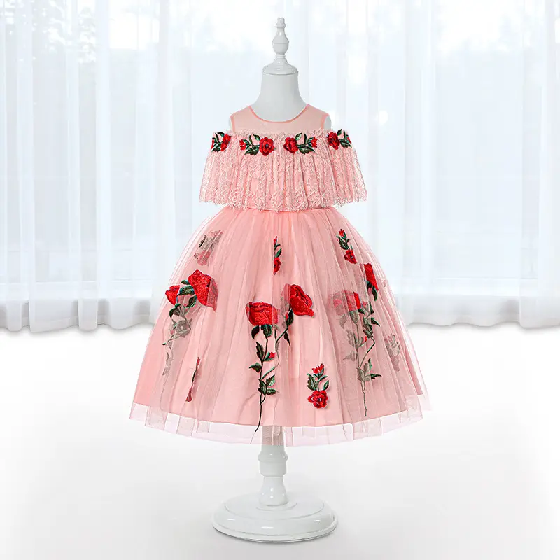 Maxi Dress Girls Lace Bridesmaid Layered Luxury Princess Kids Flower Girl Dresses