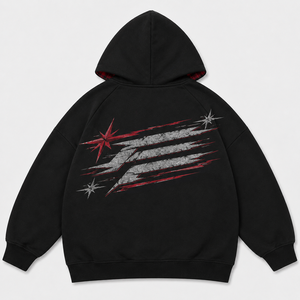 Custom 450GSM Cotton Hoodie Red Plaid Hood Heavyweight French Terry Raglan Sleeve Boxy Fit Washed Black <b>Pullover</b> OEM <b>Men</b> Hoodie - Product Image 2