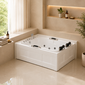 Bañera de Hidromasaje OEM de 1200x1700mm <span class=keywords><strong>para</strong></span> <span class=keywords><strong>Parejas</strong></span> con Respaldares Dobles Ondulados y Barra de Agarre Curva - Product Image 1