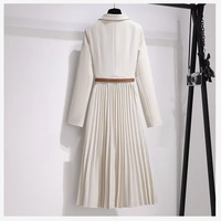 Robe midi pour femme, style décontracté et professionnel, coupe trapèze plissée, couleur unie, tissage naturel, tendance, pour le bureau, OEM