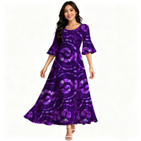 Vente en gros directe, robe longue à manches évasées pour femme, design tribal polynésien Elei, personnalisée, écologique, mode décontractée