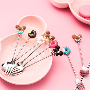 Thực Phẩm Lớp 304 Muỗng Thép Không Gỉ <span class=keywords><strong>Fork</strong></span> Thiết Kế Ngọt Ngào Donut Màu Hoạt Hình Muỗng - Product Image 4