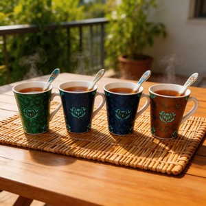 Fabricant chinois de tasses en céramique de 11 oz avec décoration florale en forme de V, marque HARVIT, origine Shandong, vente en gros de tasses à café - Product Image 1