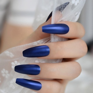 Faux Ongles collants longs couleur <span class=keywords><strong>bleu</strong></span> <span class=keywords><strong>marine</strong></span> 24 CT, accessoire artificiel de manucure, idéal pour le Salon, professionnel, couleur unie, offre spéciale, L5277 - Product Image 2