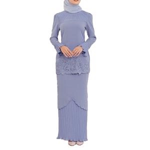 Dernier design de jupe longue plissée malaisienne, broderie <span class=keywords><strong>Baju</strong></span> <span class=keywords><strong>Kurung</strong></span> Abaya, robe musulmane moderne en dentelle, <span class=keywords><strong>Baju</strong></span> <span class=keywords><strong>Kurung</strong></span> en gros au Vietnam - Product Image 1