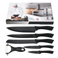 HSK Couteaux de cuisine en acier inoxydable à haute teneur en carbone Ensemble de couteaux de cuisine japonais antiadhésifs à lame tranchante Ensembles de 6 pièces avec éplucheur