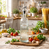 Bouteille Distributrice d'Huile d'Olive en Verre 500ml 17oz avec Bec Verseur, Bouteille Transparente pour Vinaigre, Bouteille d'Huile de Cuisine, Distributeur d'Huile et de Vinaigre