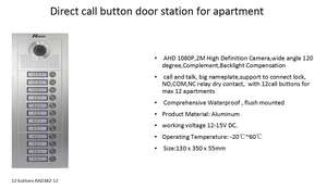 4 fils 10 pouces 120. Vidéophone domestique à 12 boutons avec objectif grand angle et configuration standard à 12 boutons pour immeubles d'appartements - Product Image 2