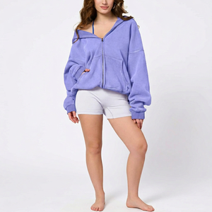 Sweat-shirt à capuche surdimensionné pour femmes, en molleton de coton doux, fermeture éclair, fabricant OEM ODM - Product Image 1