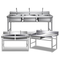 Évier double bac en acier inoxydable à montage sur plateforme, pour intérieur et extérieur, idéal pour buanderie, cuisine de ferme et usage commercial
