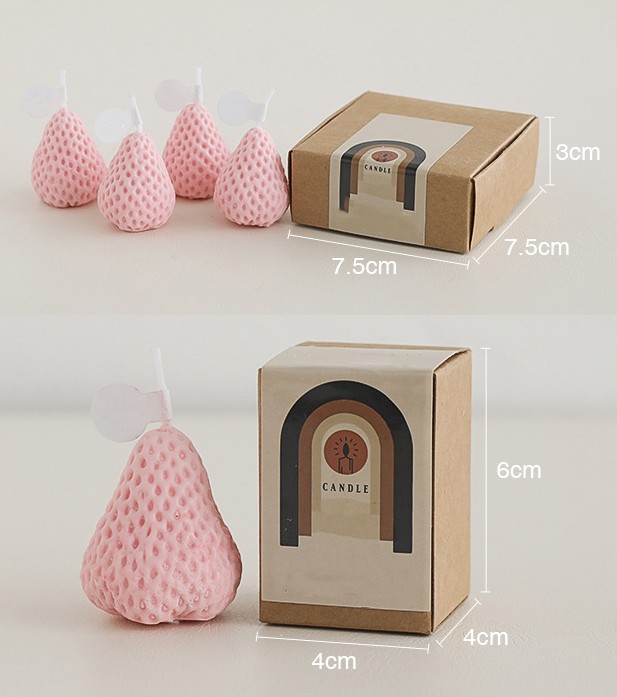 Red Pink Strawberries Soy Wax Carved Candle Aromatic Home Scented Handmad 3