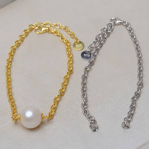 S925 <b>Silver</b> Through-Hole Thick <b>Bracelet</b> for Women 6-13 Pearl DIY Accessory with Empty Tray 3323 Pearl <b>Bracelets</b> & <b>Bangles</b> - Product Image 1