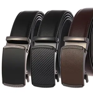 Wholesale Custom Logo Adjustable Ratchet 35mm Width Genuine Leather Belts Cow Hide automatic leather belts