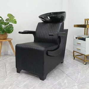Fauteuil de lavage noir pour salon de coiffure avec cuvette en céramique et revêtement en cuir - Product Image 4