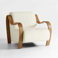 Fauteuil simple moderne avec accoudoirs en velours d'agneau crème pour mobilier de maison dans le salon et la chambre, style designer décontracté