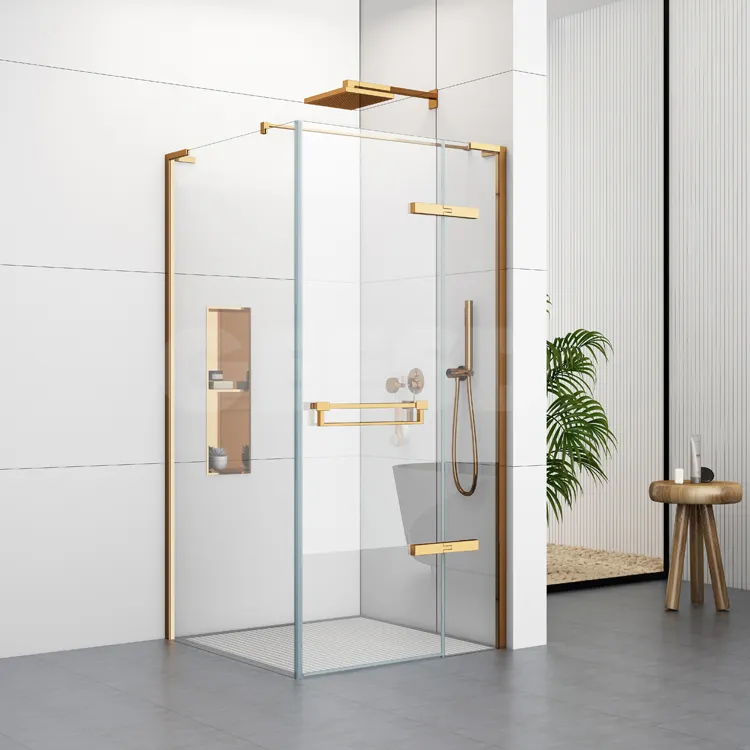 Cabine de douche sans cadre 1000x1000mm en or rose avec porte battante