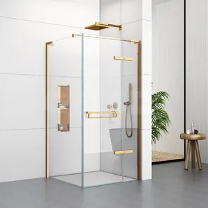 Kubus mandi tanpa bingkai, emas mawar 1000X1000mm dengan pintu ayun