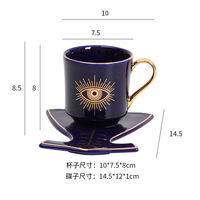Nouvelle tasse à café au lait en céramique Kingcome Blue Devil's Eye, tasse à thé, tasse à eau, jupe Fatima, main porte-bonheur, mauvais œil, mug avec assiette