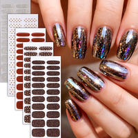 Listo para Enviar, Bajo MOQ, Pegatinas de Uñas de Gel Semicuradas, con Purpurina Bronce, Puntos, Flores, Plata Brillante, Margaritas, Morado, Sin UV